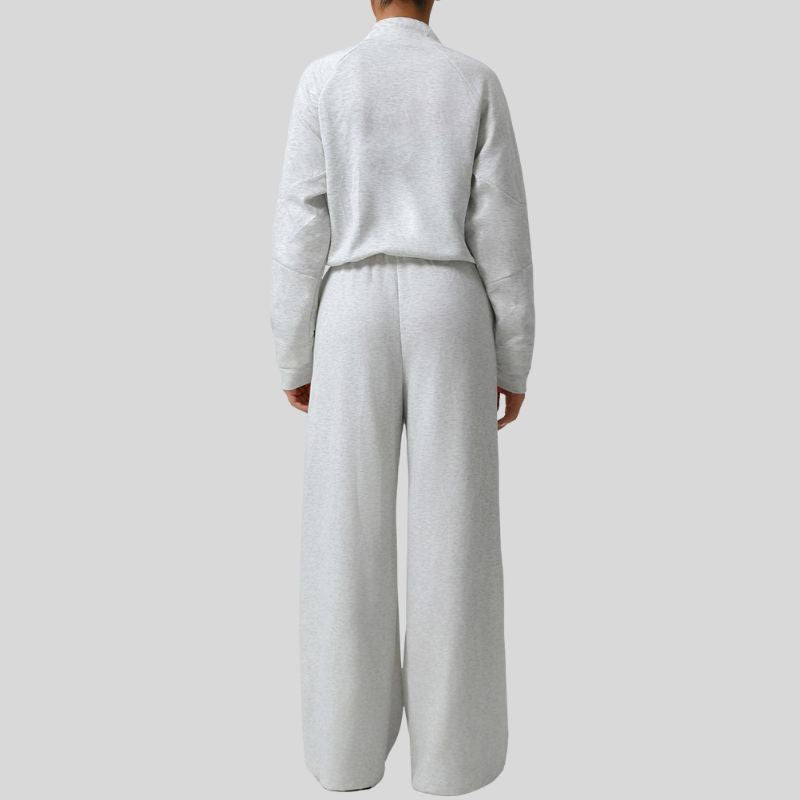Thick half-zip sweatshirt + drawstring wide-leg pants 2-piece set