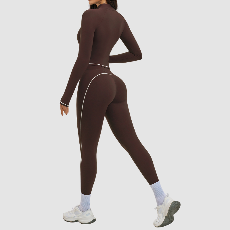 Color blocking nude sports jacket+Sport Bra+Legging running fitness 3-piece set