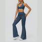 Halter sports bra+High waisted flared pants 2-piece set