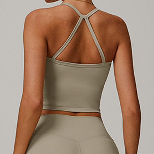 Brushed cross back and thin straps yoga tank top