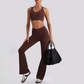 Wholesale Women's Open-Back Long Sleeve Crop Top & High Waist Leggings Set with Chest Pad