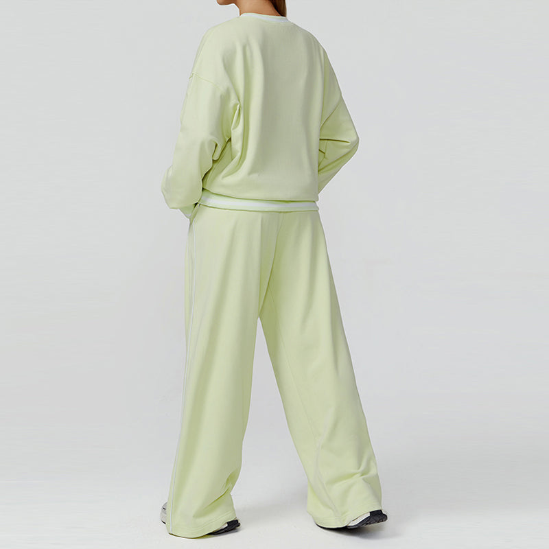 Contrasting Color long sleeve Sweatshirt + loose Sweatpants 2 pieces set