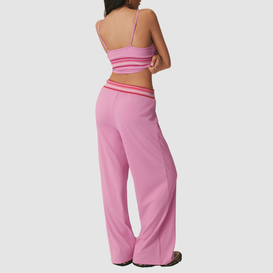 Wholesale Women's Padded Cami & Striped Wide-Leg Yoga Pants Set
