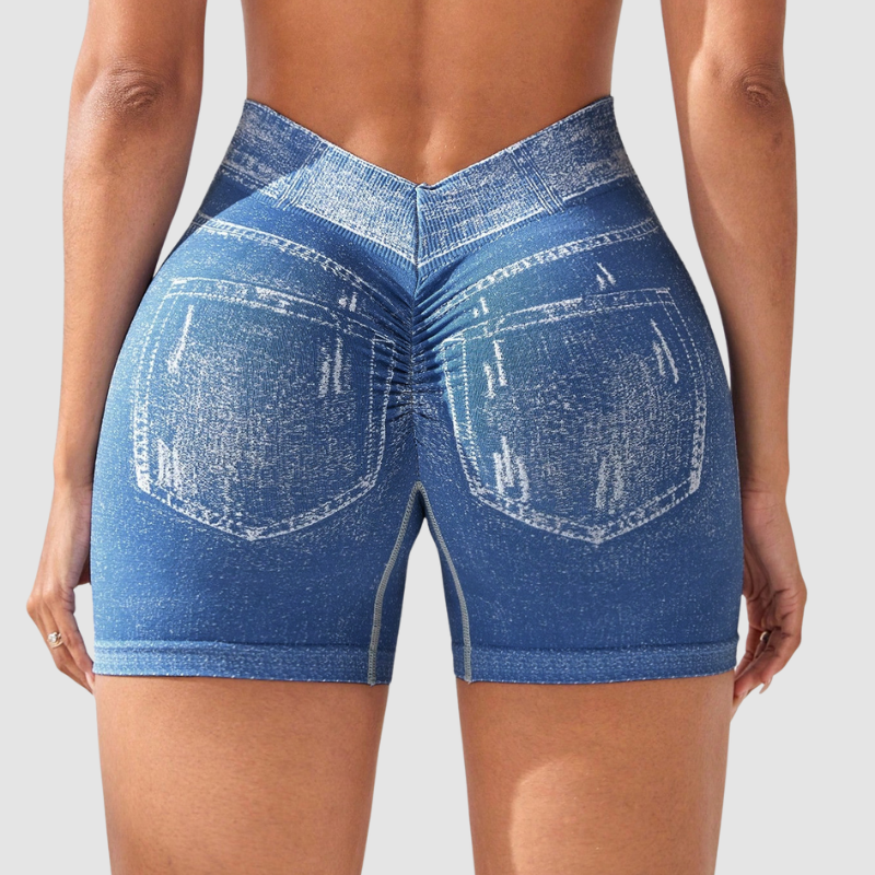 Wholesale High-Waisted Faux Denim Shorts