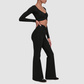 Wholesale Women's Cationic Long Sleeve Top & Wide-Leg Pants Set – Draped Yoga Set
