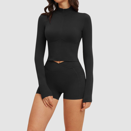 Wholesale stand-collar zippered jacket + high-waisted | Wonderxfans bulk activewear