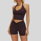 Removable Bra Pad Tank top+Pleated waistband sport shorts 2-piece set