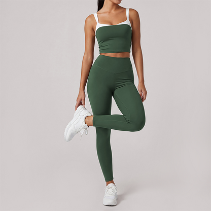 Wholesale Women's Quick-Dry Yoga Set Sleeveless Sports Bra & Capri Pants with Chest Pad