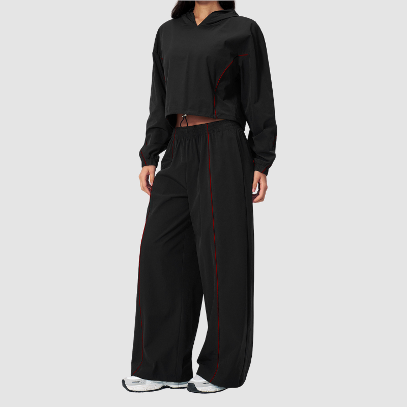 Wholesale Women's UPF50+ Sun Protection Hoodie Jacket + Wide-Leg Pants Set – Colorblock Outdoor Running Sportswear