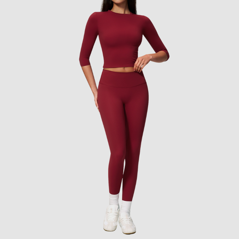 Wholesale Women's 3/4 Sleeve Crop Top & Full-Length Leggings Set – Seamless Yoga Activewear