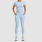 Wholesale Women's Naked-Feel Short Sleeve Top + High-Waist Leggings Set – Peach Lift Yoga Fitness Activewear