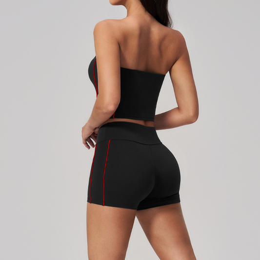 Wholesale Women's Brushed Short Sleeve Crop Top & Mid-Length Leggings Set – Padded Yoga Fitness 2-Piece