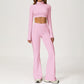 High-Neck Cropped Long Sleeve + Flared Leg Pants 2-Piece Set