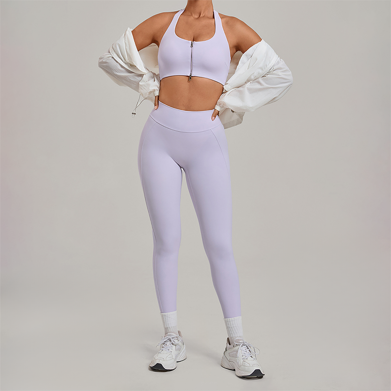 Wholesale Zipper Tank Top+Highlighted Legging 2-piece Set