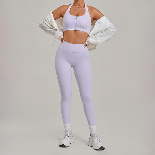 Wholesale Zipper Tank Top+Highlighted Legging 2-piece Set
