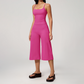 Wholesale Women's Brushed Spaghetti-Strap Tank Top & Wide-Leg Cropped Pants Set – Seam-Detail 2-Piece Yoga Set