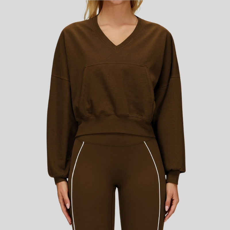 Warm V-neck hooded sweatshirt