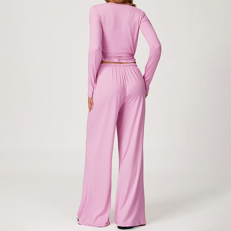 V-neck crop top+Open-back sleeveless crop+HIGH WAIST LEGGINGS 3-PIECE SET