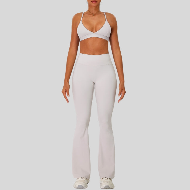 Strap sports bra+High-waisted flared pants 2-piece set