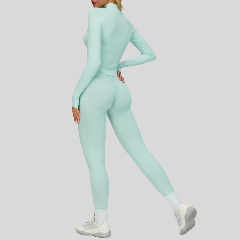 Long Sleeve Full Zipper Jacket + High-waisted leggings 2-piece Set