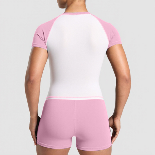 Contrasting short-sleeved top + shorts+headband  3-piece set