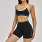 Wholesale Color Block Naked Yoga Halter Bra+Tight Shorts 2-Piece Set
