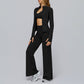 Zippered quick-drying sports jacket+High-waisted wide-leg sweatpants 2-piece set