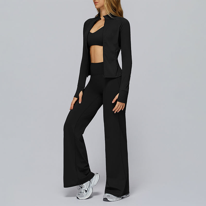 Zippered quick-drying sports jacket+High-waisted wide-leg sweatpants 2-piece set