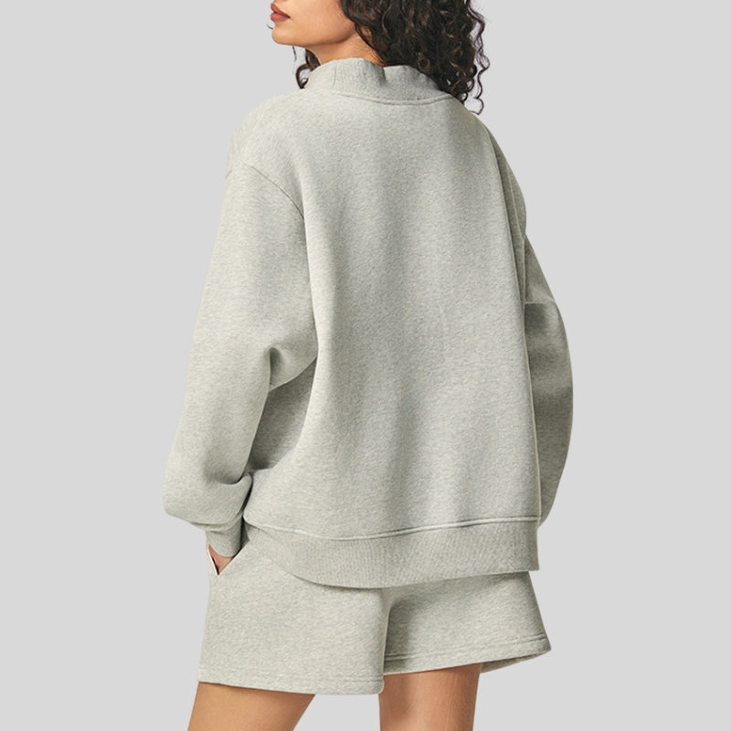 Semi-High Neck Top + Drawstring Shorts 2-piece set