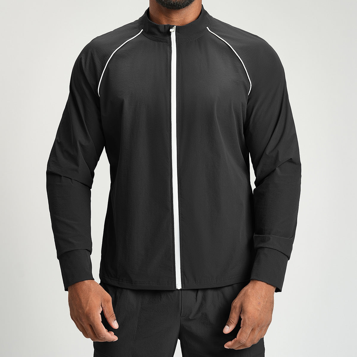 Wholesale Men Recycled Nylon Stand Collar Zip Jacket