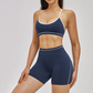 Wholesale Color Block Naked Yoga Halter Bra+Tight Shorts 2-Piece Set