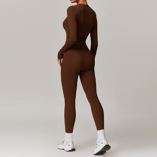 Brushed long sleeve yoga top + High-waisted leggings 2-piece set