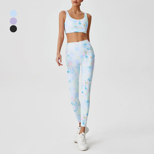 Reggiseno sport di stampa mimetica + leggings a vita alta