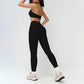 Halter-neck open-back sports bra + high-waisted leggings 2-piece set