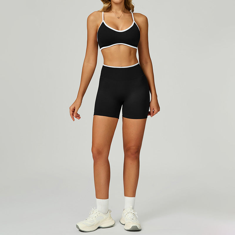 Seamless Contrasting Color Sports Bra + High-waisted shorts 2-Piece Set