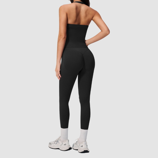 Wholesale Women's Halter Sports Bra & Full-Length Leggings Set – Seamless Peach-Lift Yoga Activewear