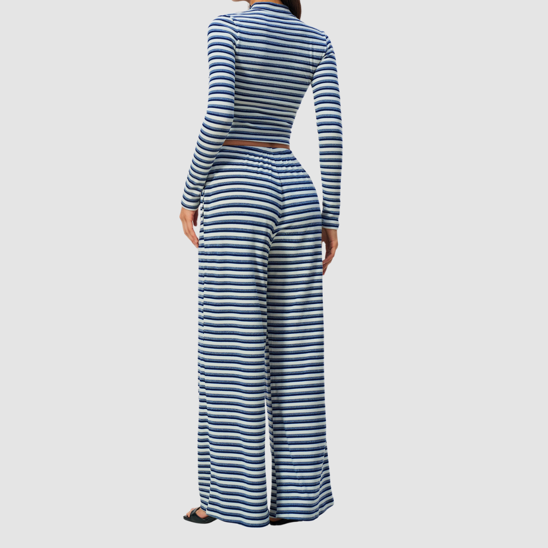 Wholesale Women's Stripe Yoga Bra & Wide-Leg Pants & Jacket 3-Piece Set
