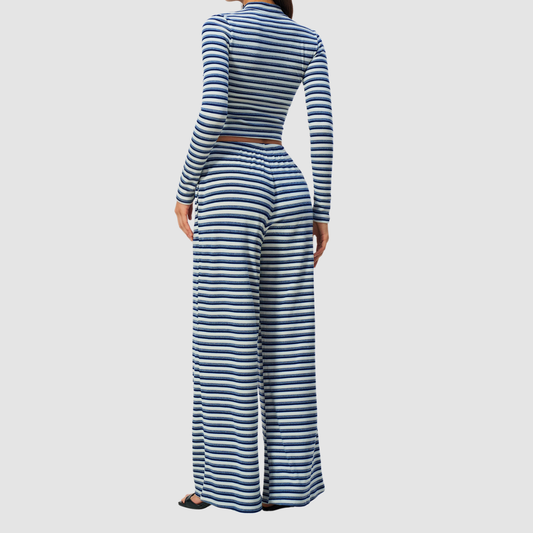 Wholesale Women's Stripe Yoga Bra & Wide-Leg Pants & Jacket 3-Piece Set