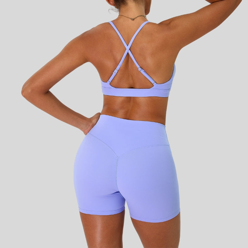 Strap bra + high-waisted shorts 2-piece set