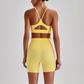 Wholesale Brushed Naked-Feel Open-Back Sports Bra & High-Waist Shorts Set – Sculpting Yoga 2-Piece
