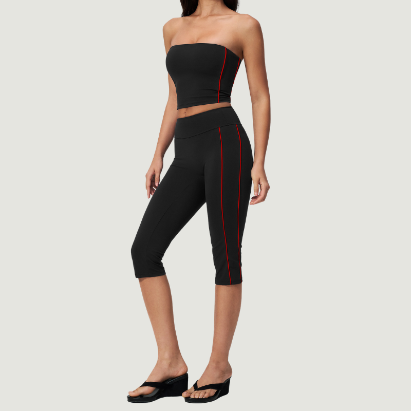 Wholesale Women's Brushed Strapless Tube Top & Mid-Length Leggings Set – Padded Yoga Fitness 2-Piece
