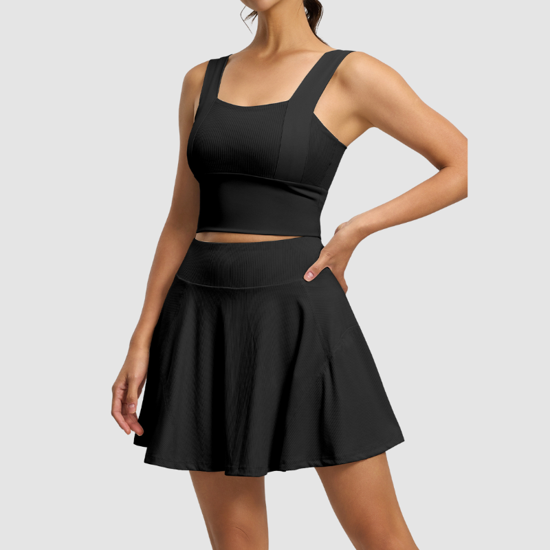 Wholesale strong support tank top + anti-exposure skirt