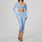 Wholesale Women's Activewear Brushed Bra, Capri Pants & Long-Sleeve 3-piece Yoga Set