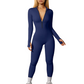 Women's ribbed long-sleeve zip-up casual athletic jumpsuit