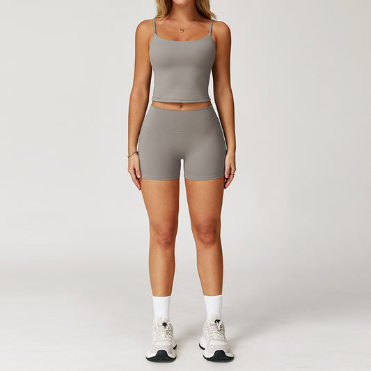 Brushed Thin straps tank top + High-Waist shorts 2-Piece Set