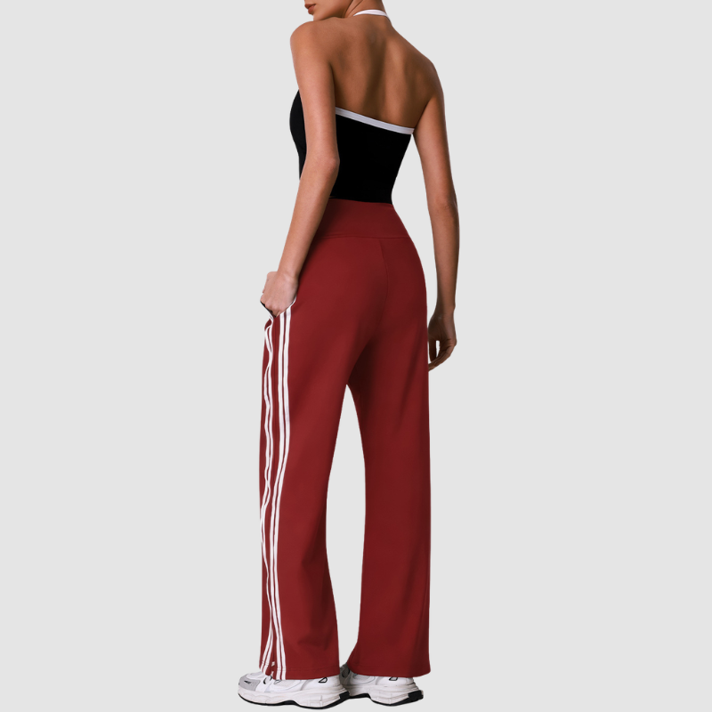 Wholesale Women's Striped Yoga Tank Top + High-Waist Wide-Leg Pants Set – Built-In Bra Pad Gym Fitness Set