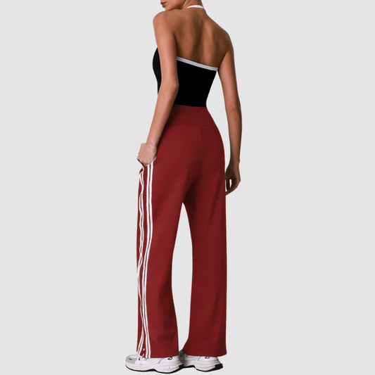Wholesale Women's Striped Yoga Tank Top + High-Waist Wide-Leg Pants Set – Built-In Bra Pad Gym Fitness Set