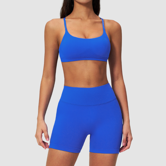 Wholesale Seamless Cross-Back Sports Bra & High-Waist Biker Shorts Set – Quick-Dry Yoga 2-Piece