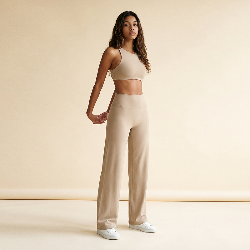 Wholesale Women's Brushed Fabric Sports Bra and Wide-Leg Pants Set