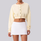 Wholesale Women's Button-Front Cropped Cardigan – Casual Athletic Zip-Up Sweatshirt Jacket